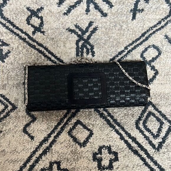 Vintage rectangular purse black tie straw going out bag - Picture 1 of 4